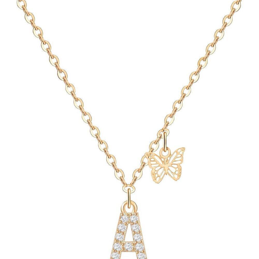 14K Gold Plated Cubic Zirconia Butterfly Pendant Necklace for Women